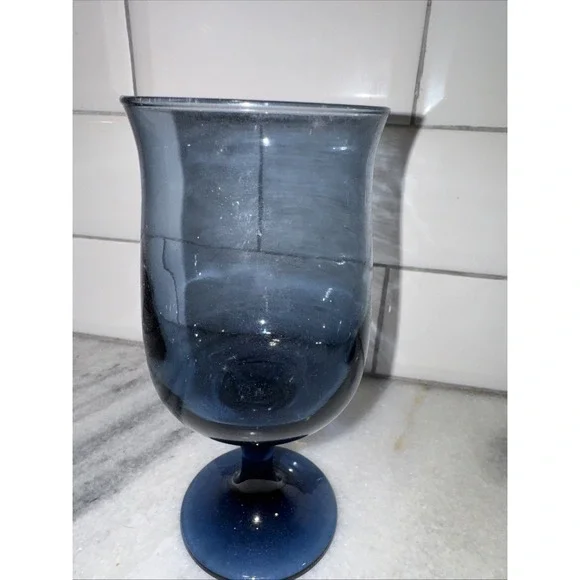 Vintage Libbey 1970s Tulip Dusky Blue12OZ Water/Wine Goblet Glass Set Of 6 GW995